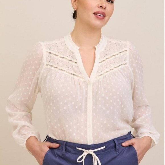 torrid Tops - NWT Torrid Chiffon Ivory Color Dotted Blouse